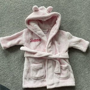 Super cozy and fuzzy newborn baby robe personalized for Sienna